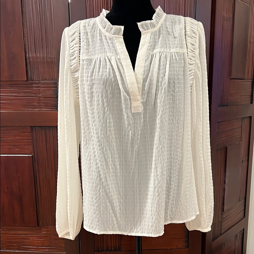 Loft cream blouse with feminine details.  Tunic style.  Like NEW